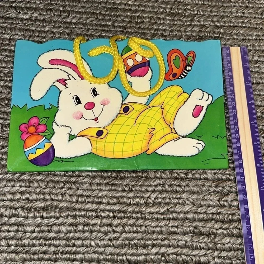 Vtg 1996 Easter Spring Gift Bag Yellow Handles JeanMarie Collection EASTER BUNNY